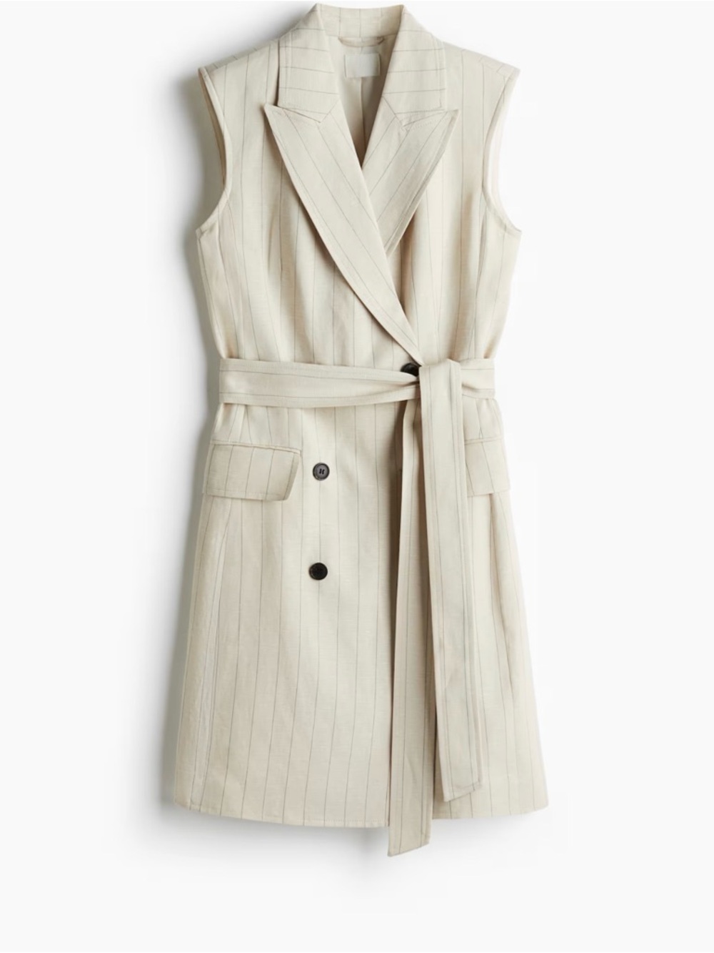 H&M Sleeveless Pinstripe Belted Mini Dress - Cream
